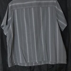Men's Gray Short Sleeve Button Shirt with White Pinstripes